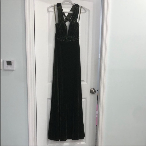 Revelry Velvet Backless Dress in Deep Green - Picture 2 of 5